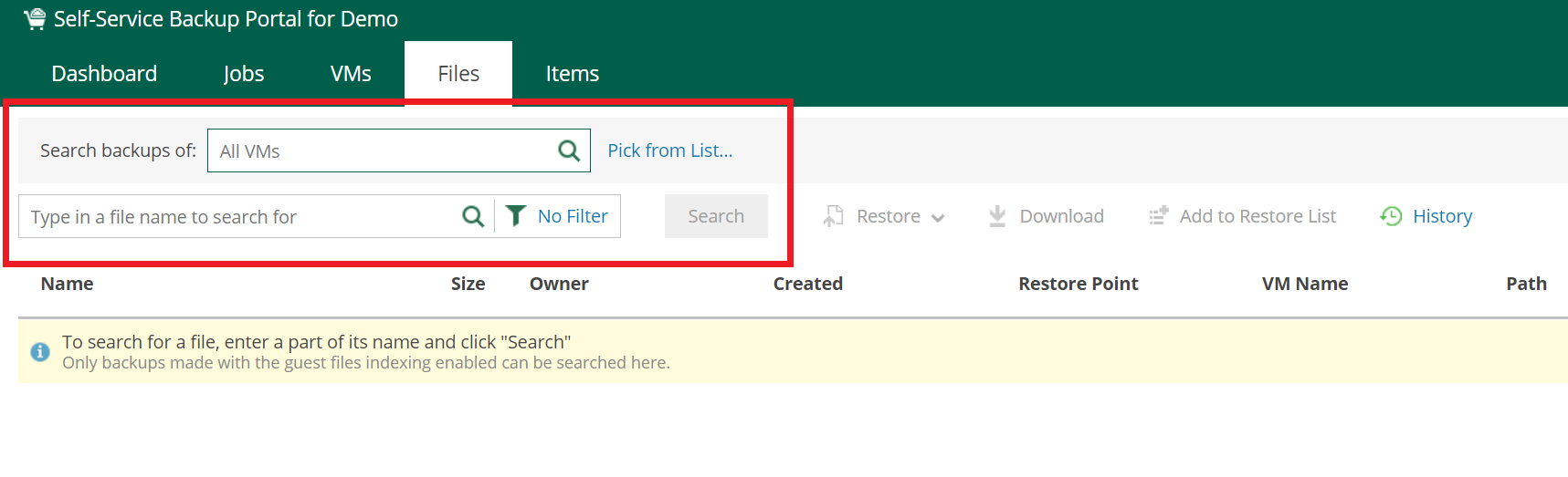 vprotect-file-restore