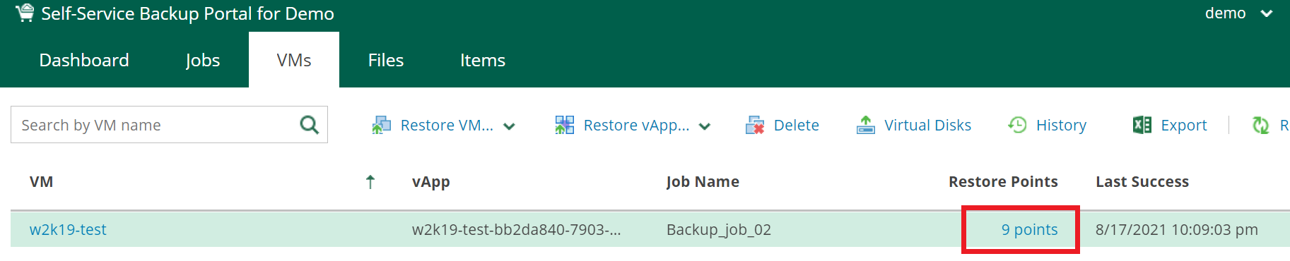 vprotect-vm-page-overview